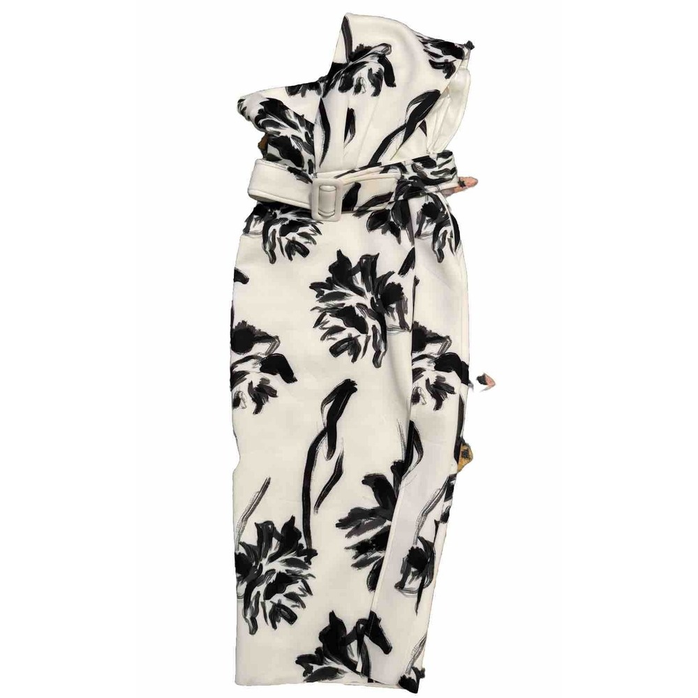 New ASOS design Women Black White Floral Print One Shoulder Scuba Midi Dress 2 4 - Picture 9 of 10